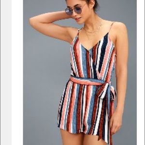 Lulus Angelene Blue & Orange Striped Romper